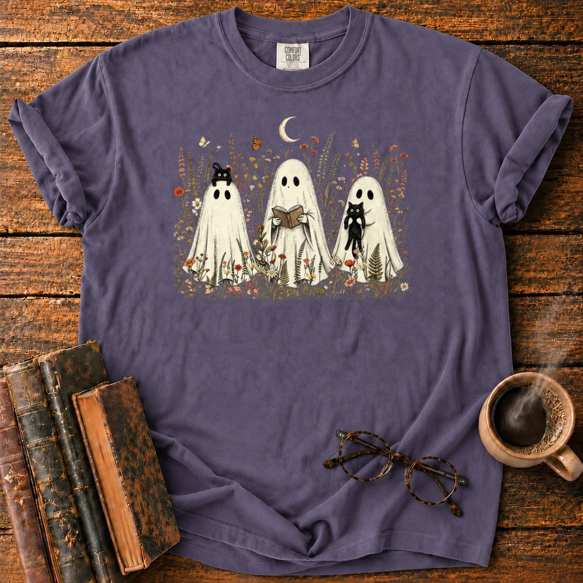 Three Ghosts In A Moonlit Meadow T-Shirt in Grape – BooksThreads