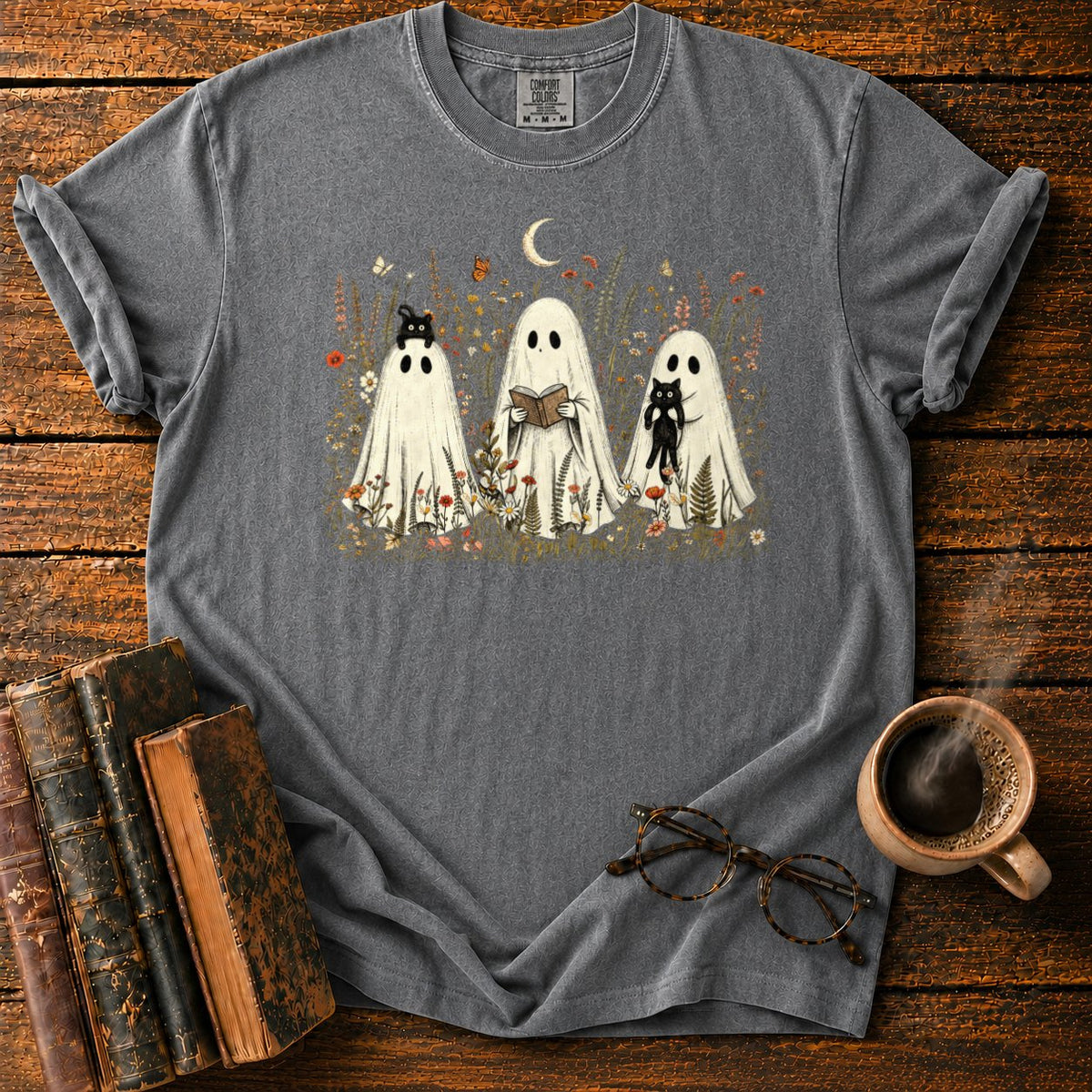 Three Ghosts In A Moonlit Meadow T-Shirt in Pepper – BooksThreads
