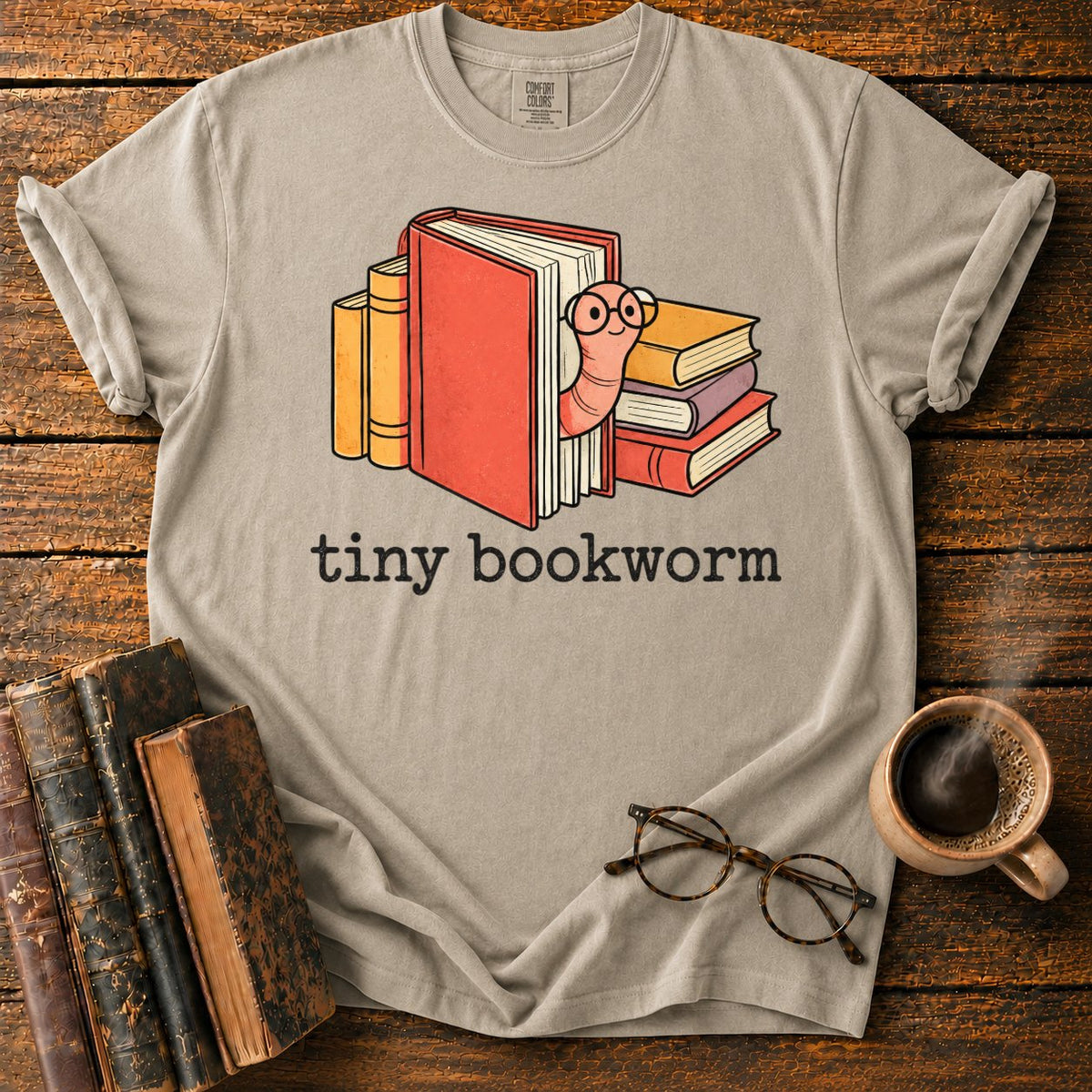 Tiny Bookworm T-Shirt in Khaki – BooksThreads