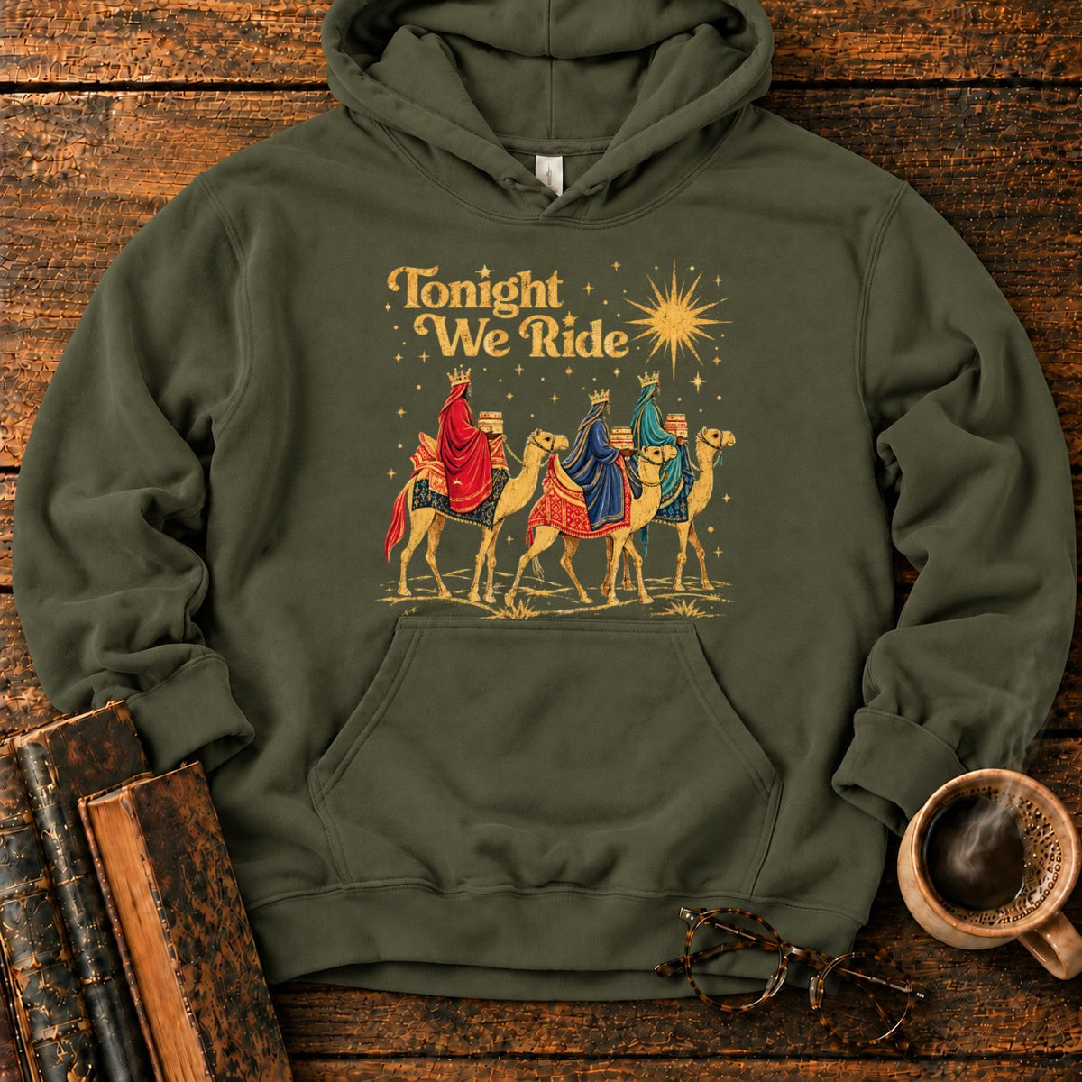 Tonight We Ride Vintage Camel Riders Hoodie in Military Green – BooksThreads