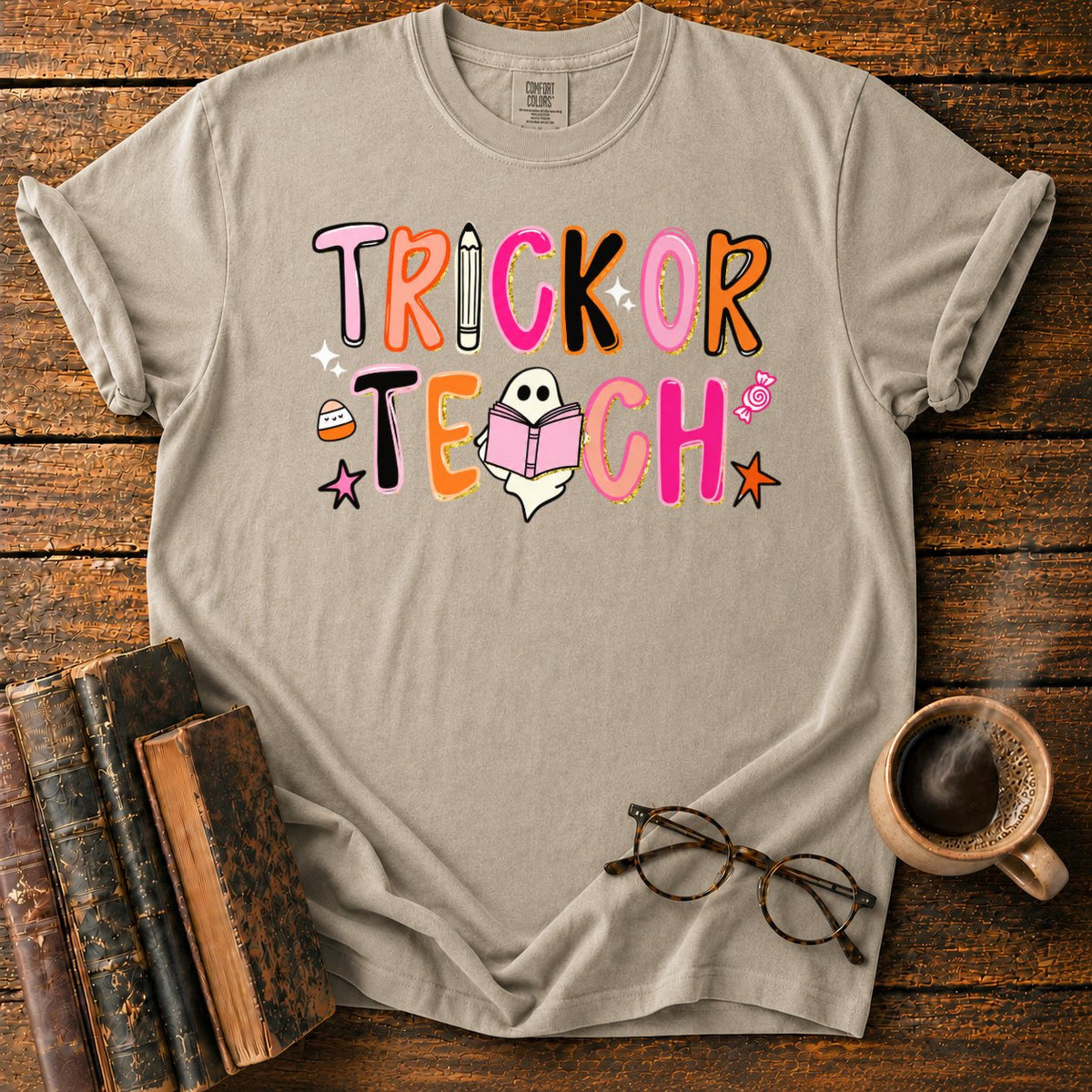 Trick Or Teach T-Shirt in Khaki – BooksThreads