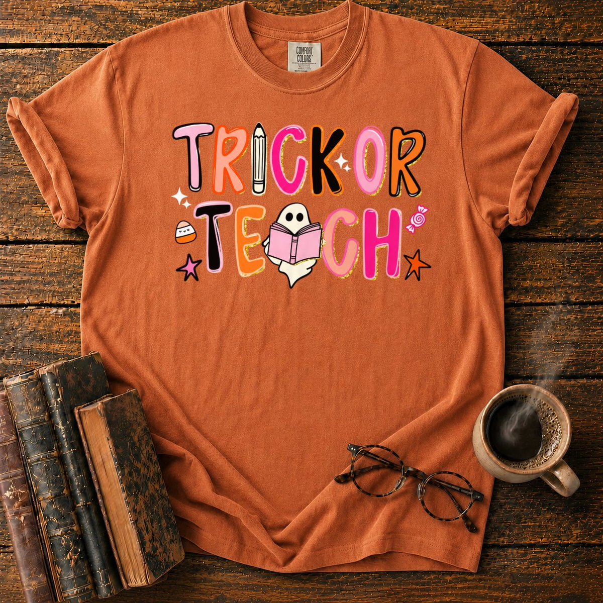 Trick Or Teach T-Shirt in Yam – BooksThreads