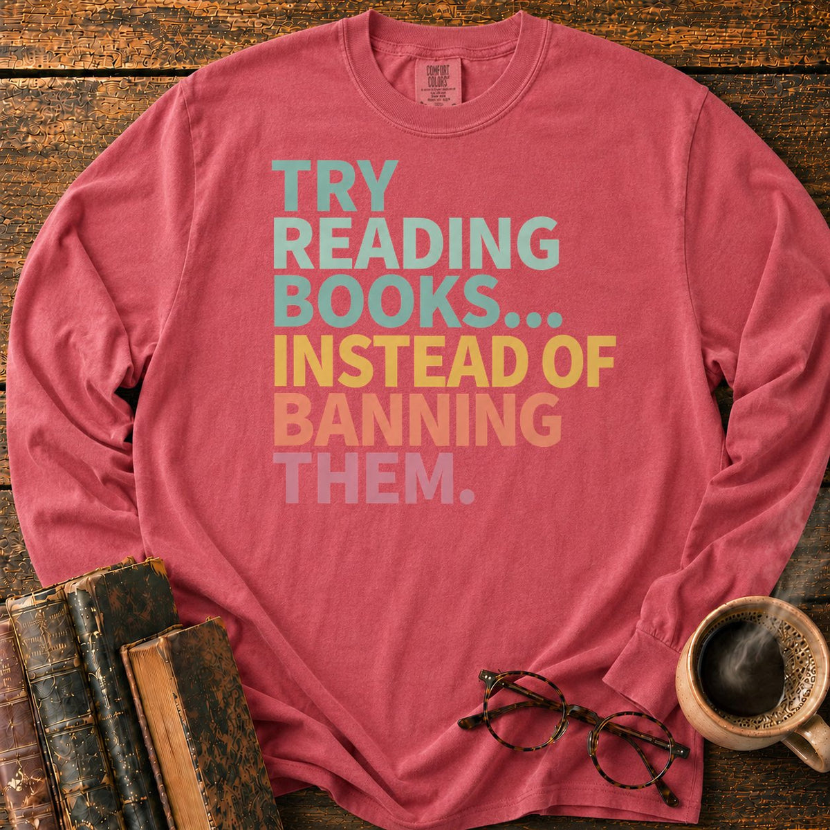 Try Reading Books LS T-Shirt in Crimson – BooksThreads
