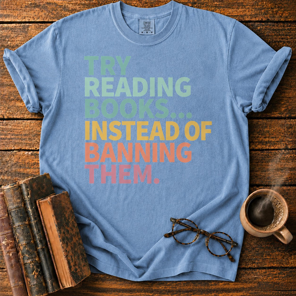 Try Reading Books T-Shirt in Blue Jean – BooksThreads