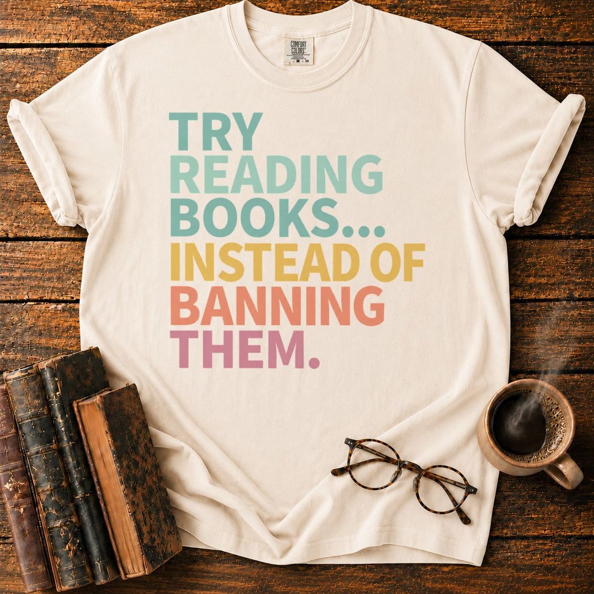 Try Reading Books T-Shirt in Ivory – BooksThreads