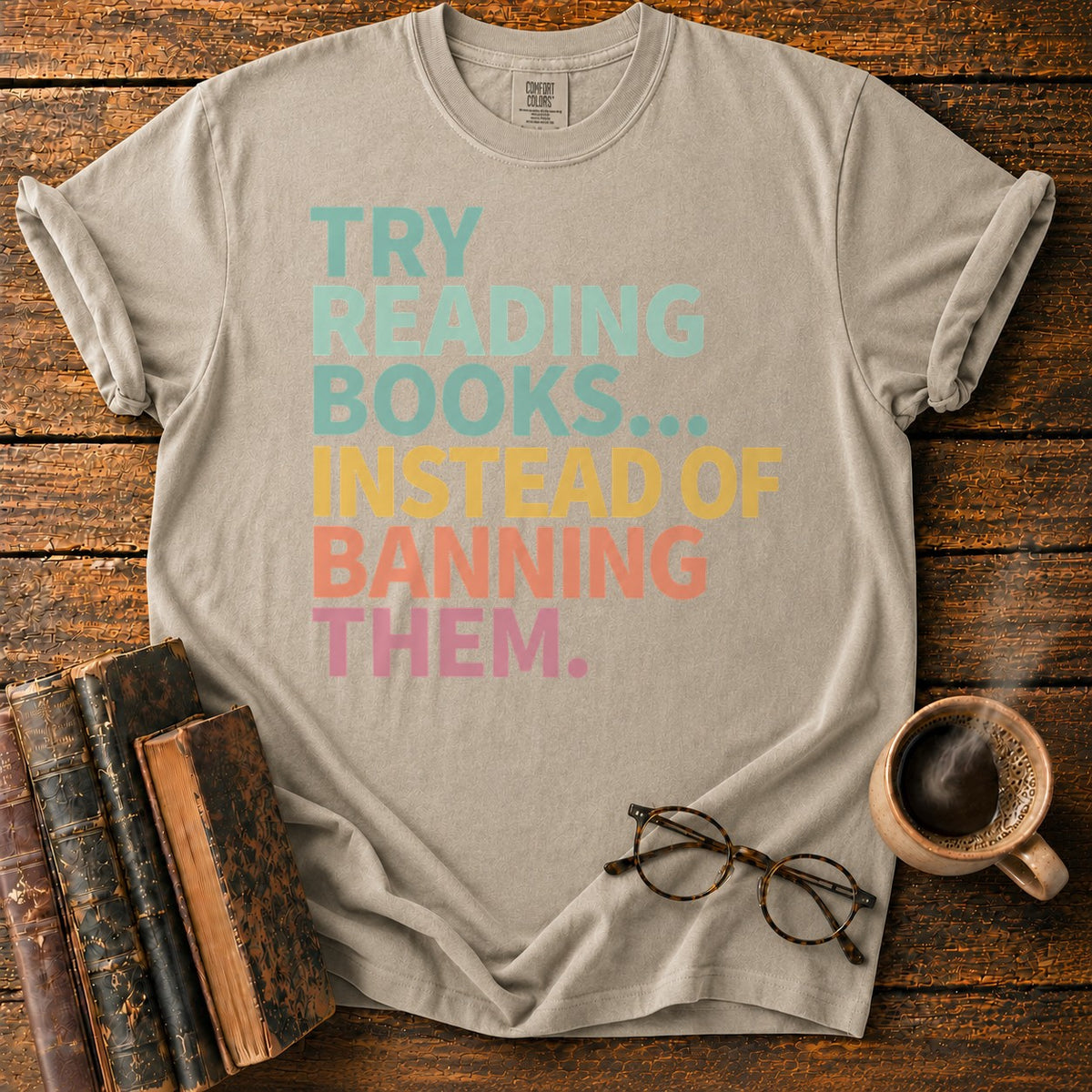 Try Reading Books T-Shirt in Khaki – BooksThreads