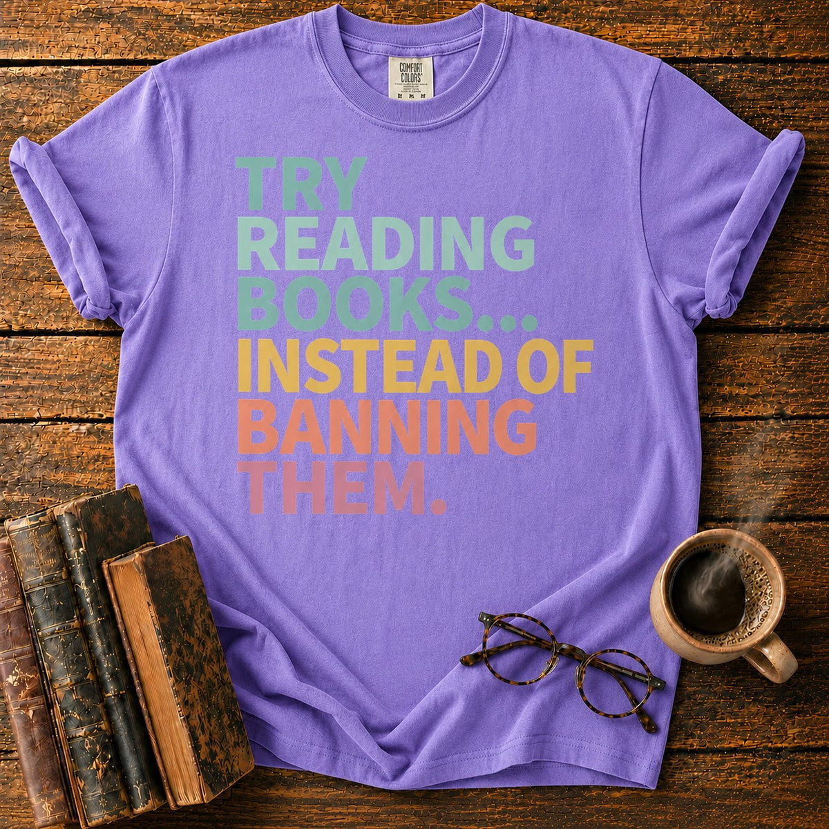 Try Reading Books T-Shirt in Violet – BooksThreads