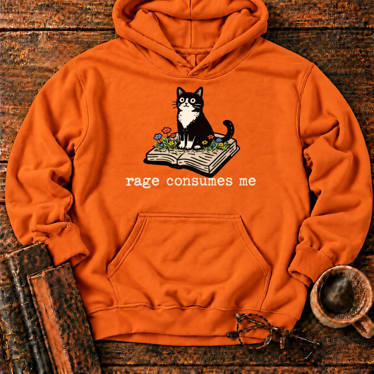 Tuxedo Cat With Rage Consumes Me Hoodie in Orange – BooksThreads