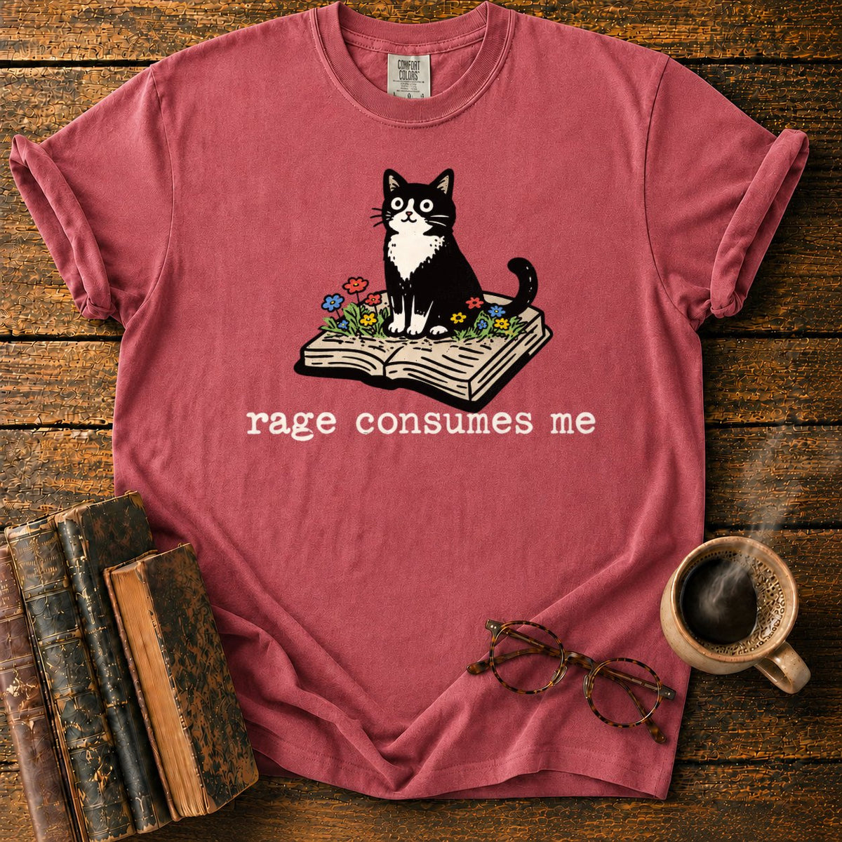 Tuxedo Cat With Rage Consumes Me T-Shirt in Watermelon – BooksThreads