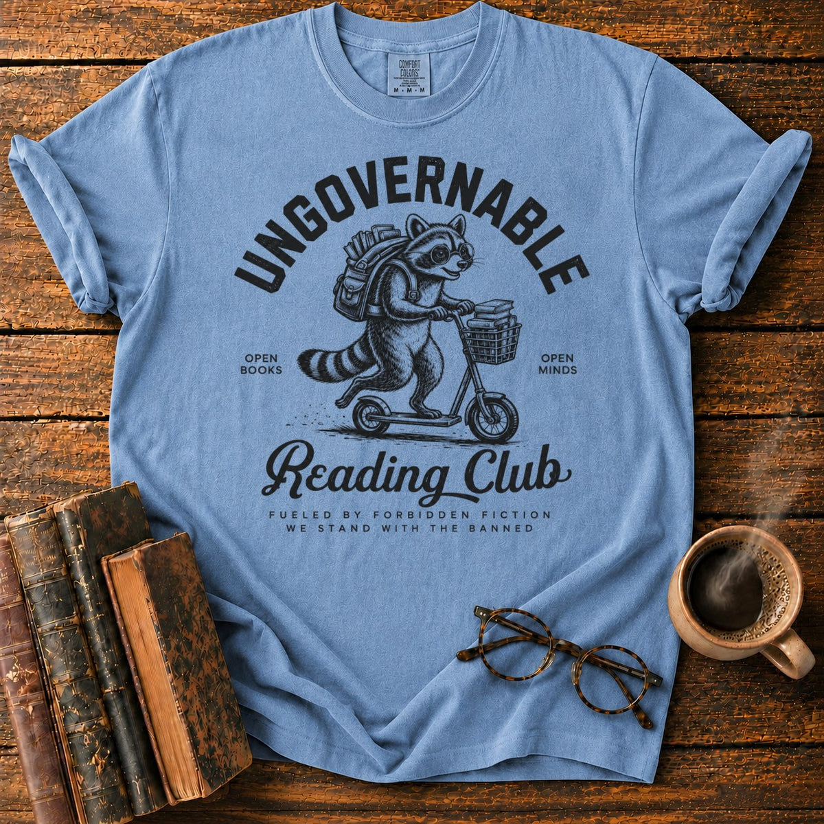 Ungovernable Reading Club Raccoon T-Shirt in Blue Jean – BooksThreads