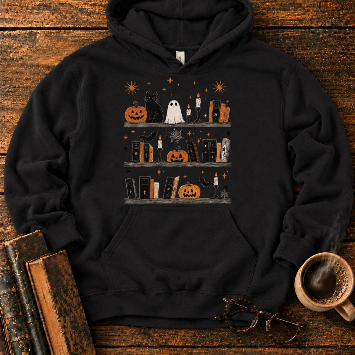 Spooky Halloween Bookshelf Display Hoodie