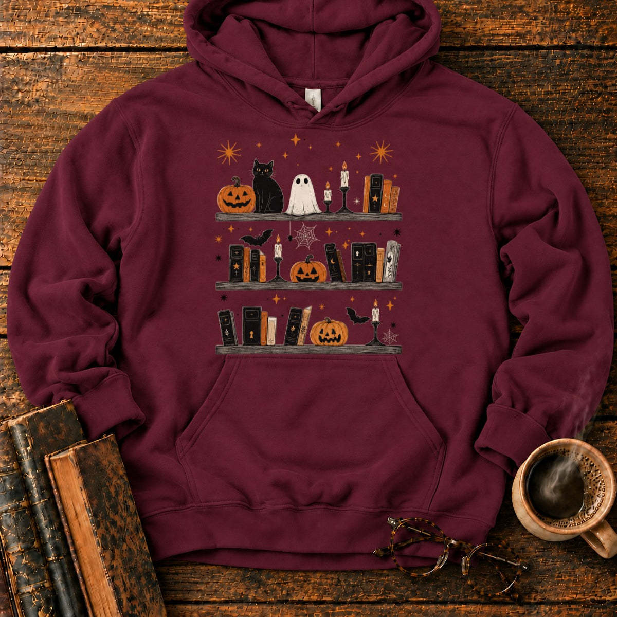 Spooky Halloween Bookshelf Display Hoodie