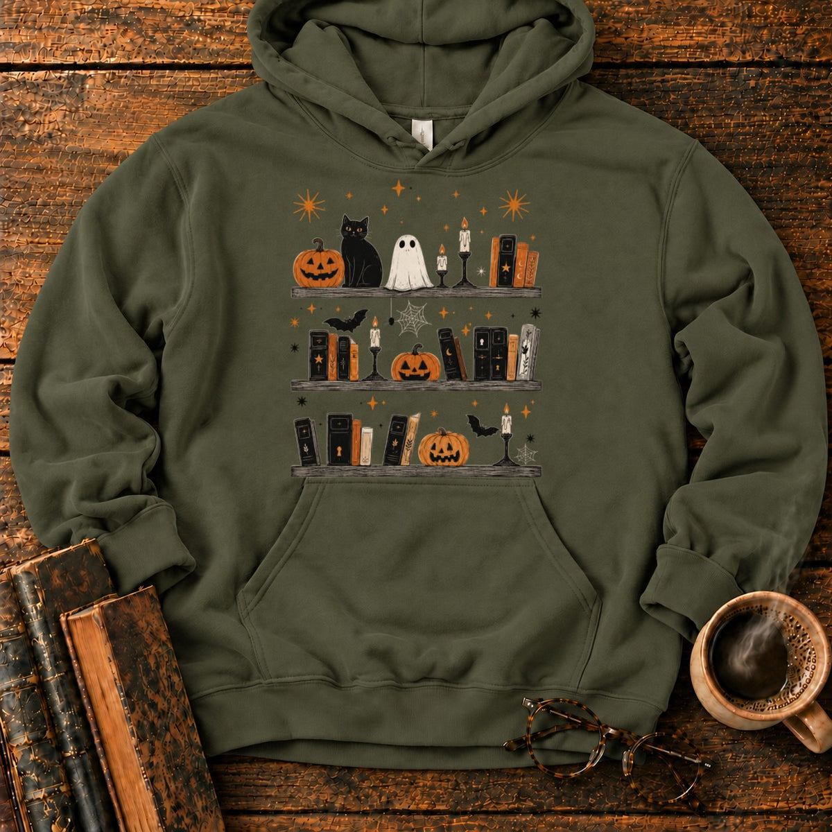 Spooky Halloween Bookshelf Display Hoodie