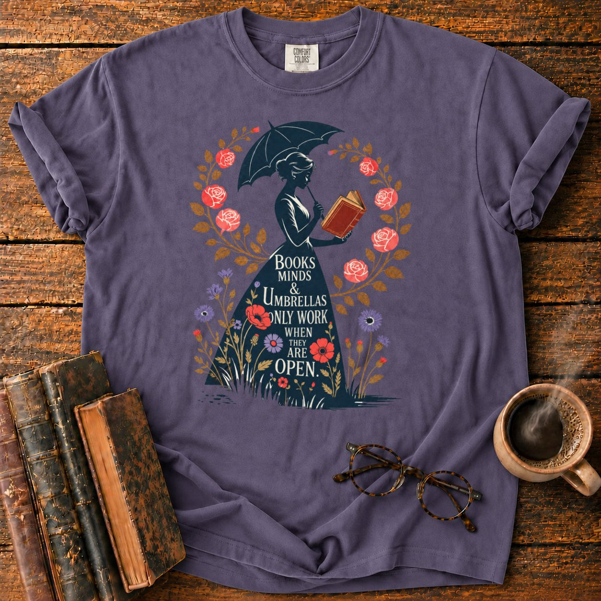 Victorian Woman With Umbrella And Book T-Shirt in Grape – BooksThreads
