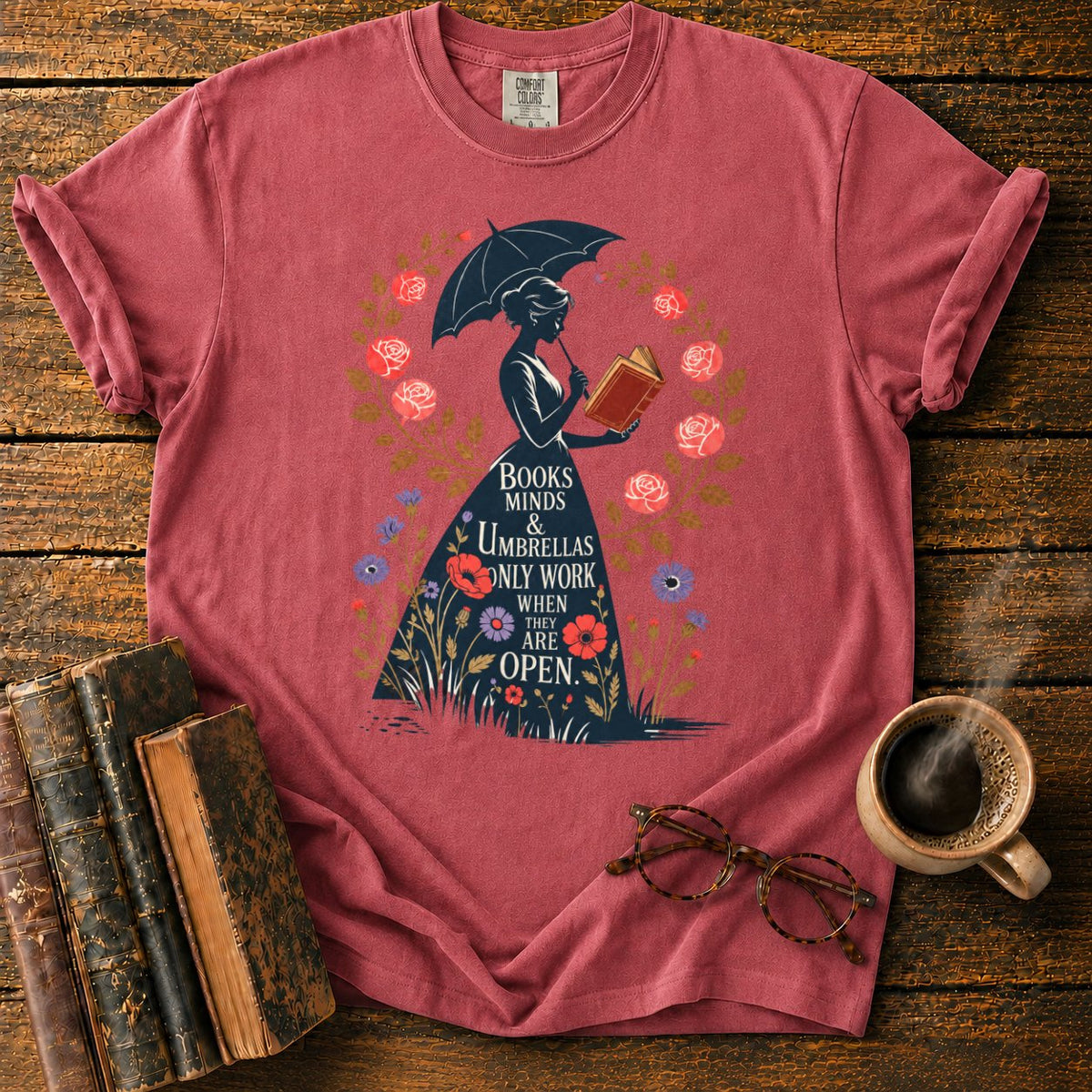 Victorian Woman With Umbrella And Book T-Shirt in Watermelon – BooksThreads