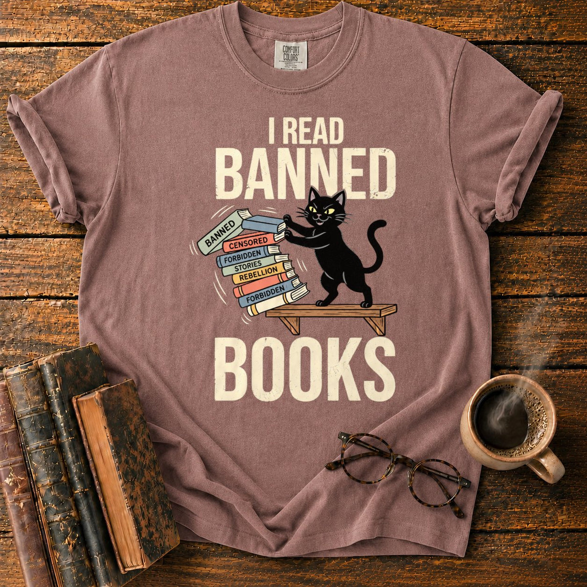 Vintage Cat Pushing A Book Stack T-Shirt in Espresso – BooksThreads