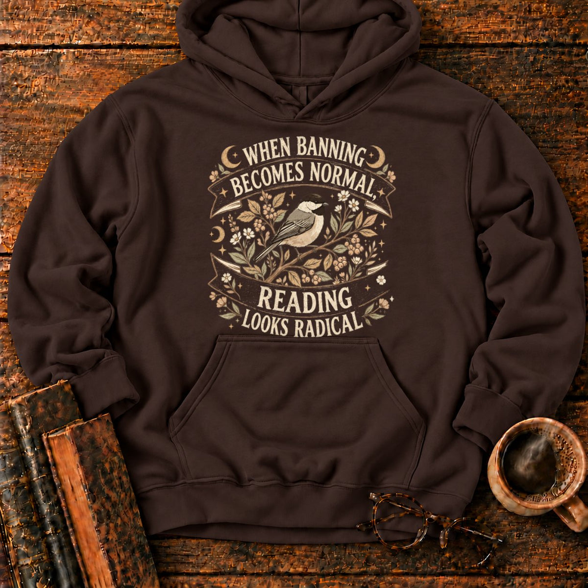 Vintage Chickadee Botanical Ribbon Hoodie in Dark Chocolate – BooksThreads