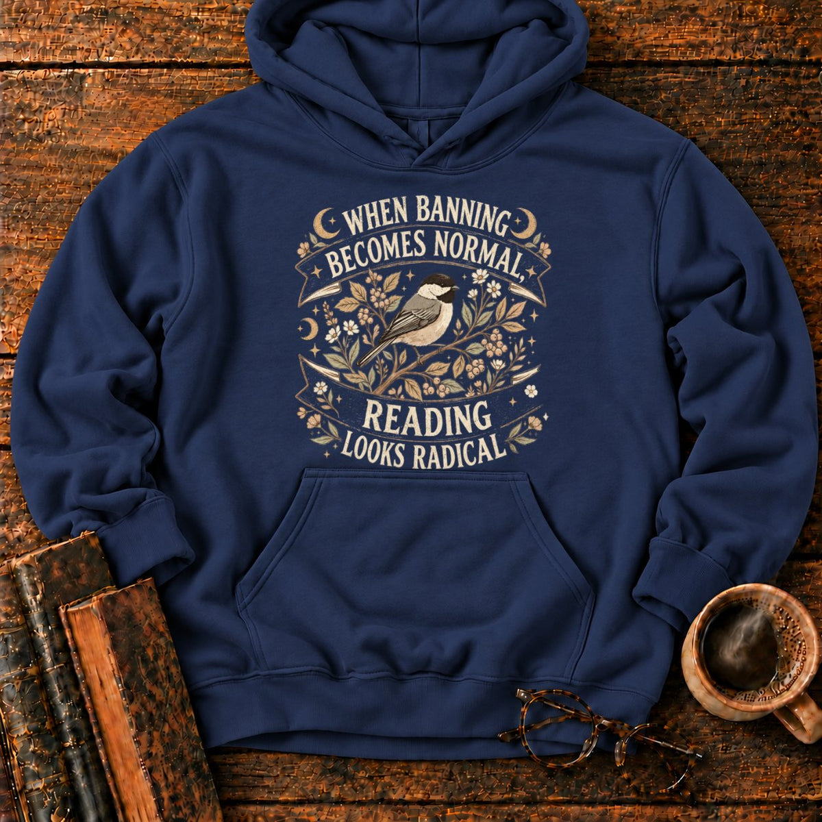Vintage Chickadee Botanical Ribbon Hoodie in Navy – BooksThreads