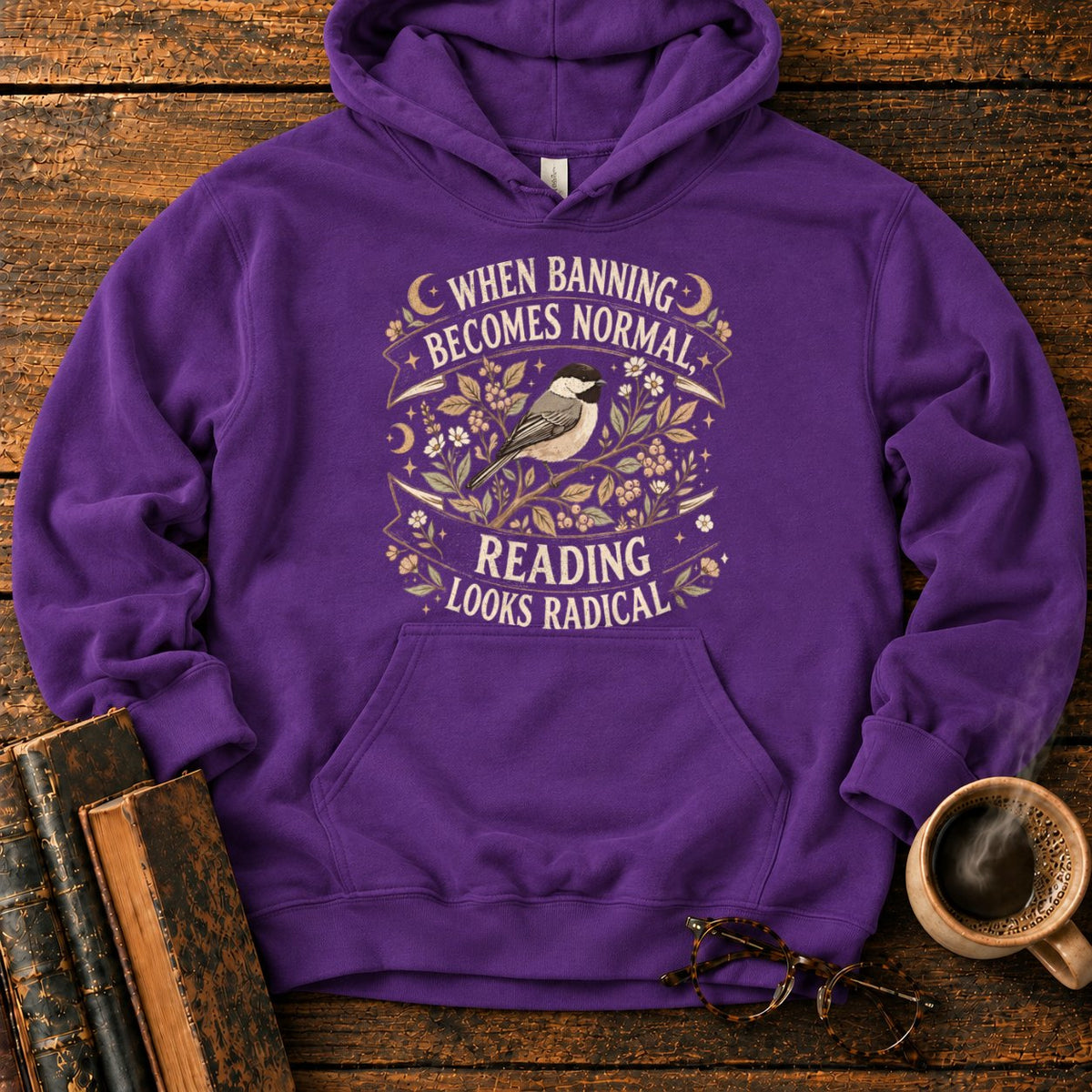Vintage Chickadee Botanical Ribbon Hoodie in Purple – BooksThreads
