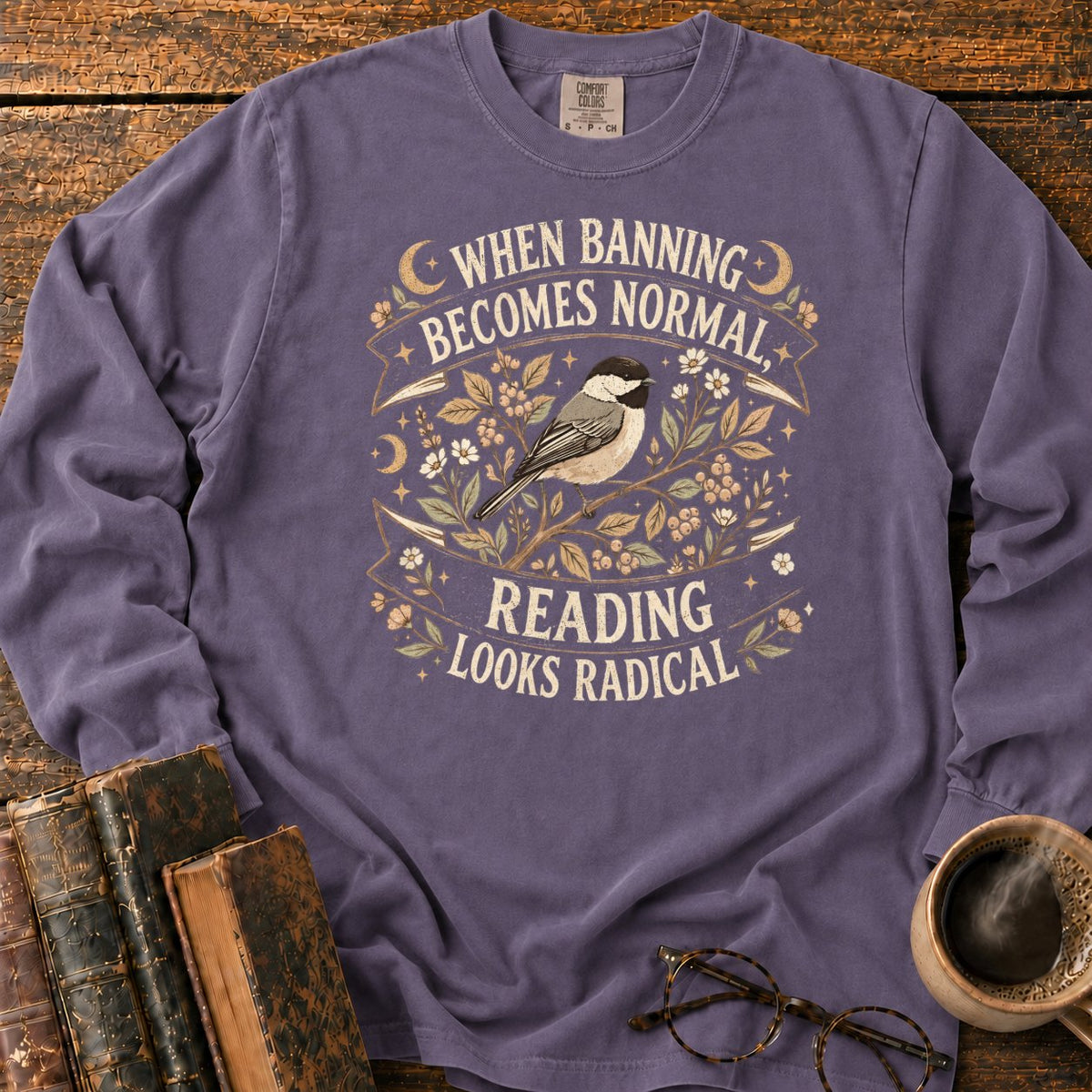 Vintage Chickadee Botanical Ribbon LS T-Shirt in Grape – BooksThreads