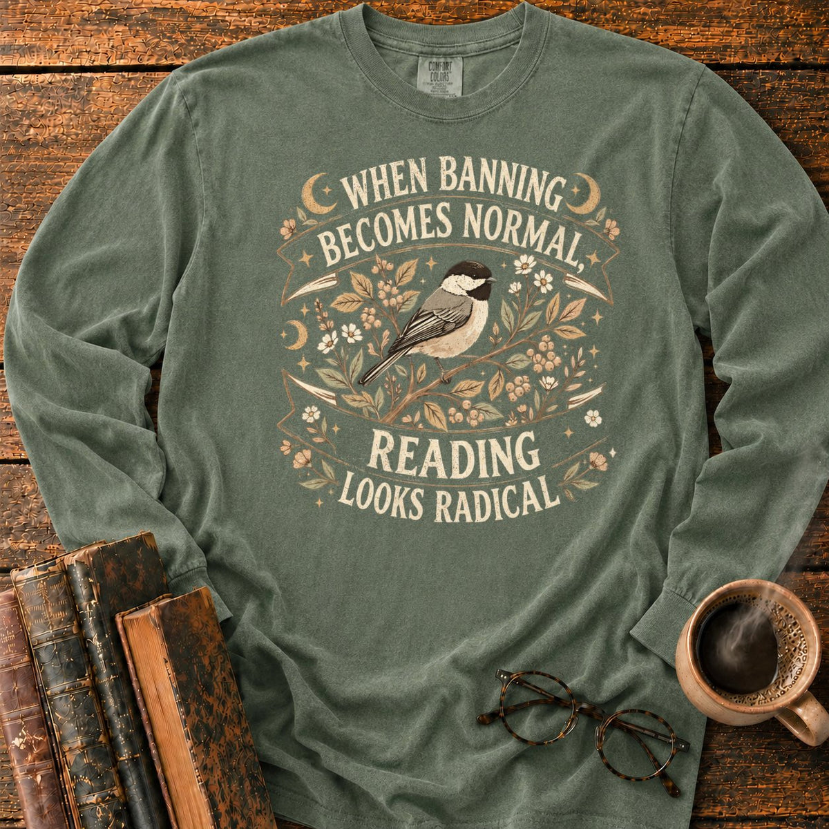 Vintage Chickadee Botanical Ribbon LS T-Shirt in Hemp – BooksThreads