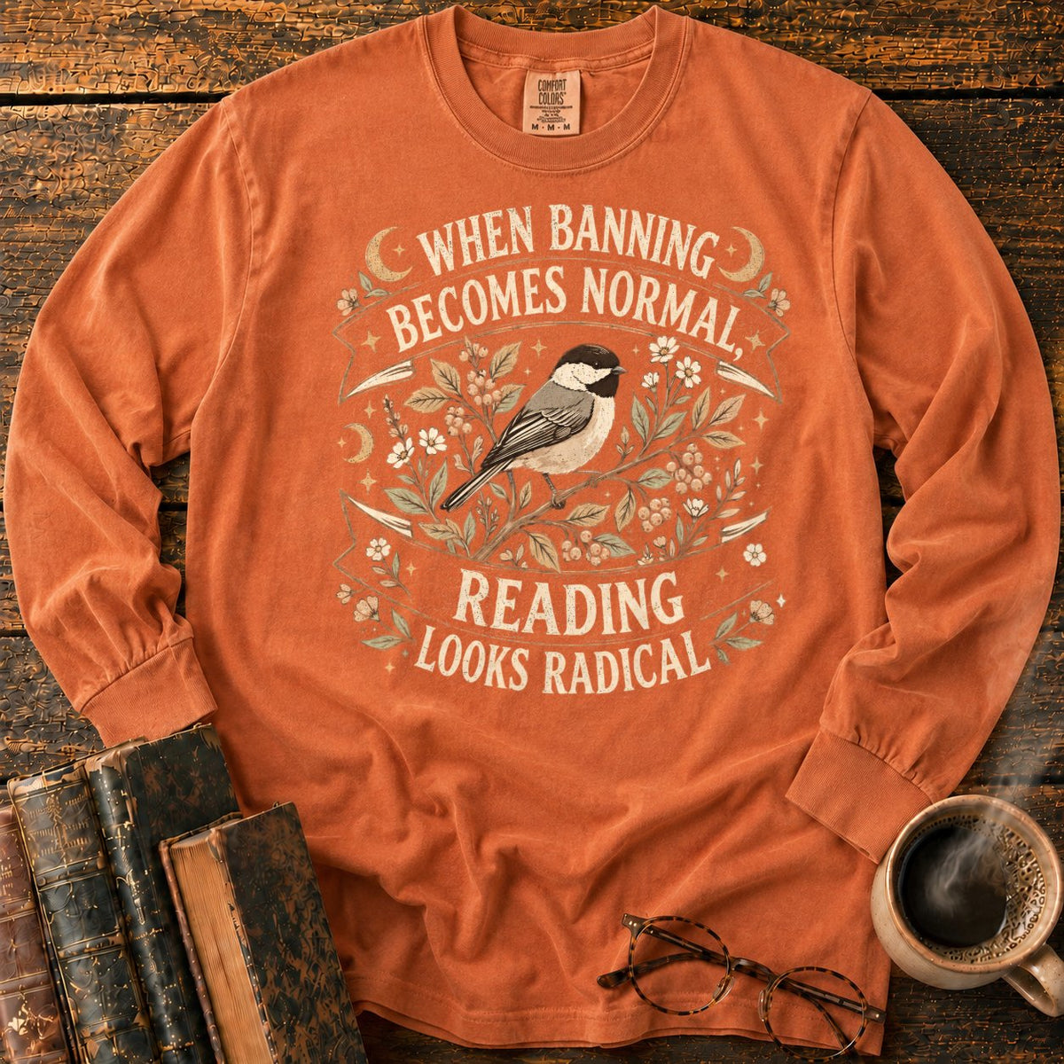 Vintage Chickadee Botanical Ribbon LS T-Shirt in Yam – BooksThreads