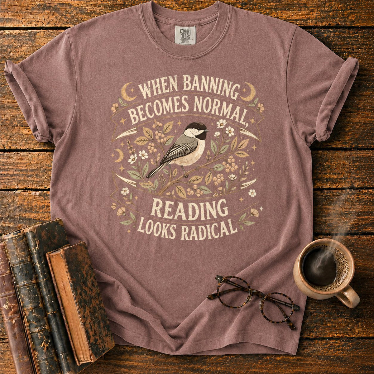 Vintage Chickadee Botanical Ribbon T-Shirt in Espresso – BooksThreads