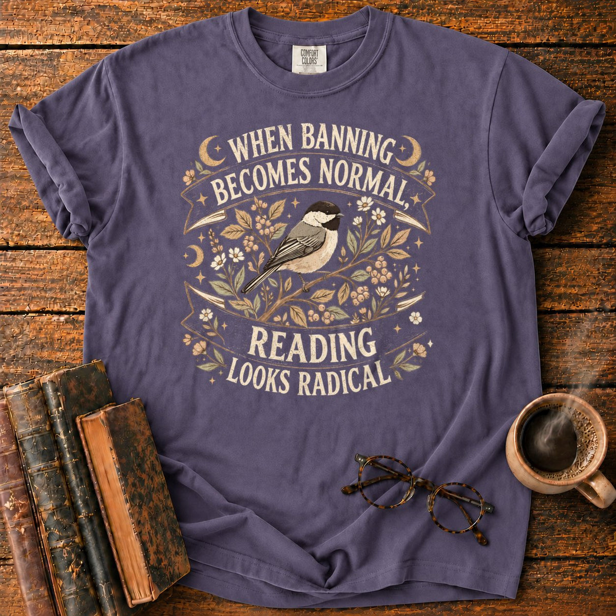 Vintage Chickadee Botanical Ribbon T-Shirt in Grape – BooksThreads