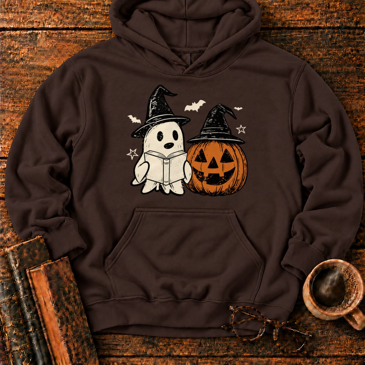 Vintage Ghost And Jack O’ Lantern Hoodie in Dark Chocolate – BooksThreads