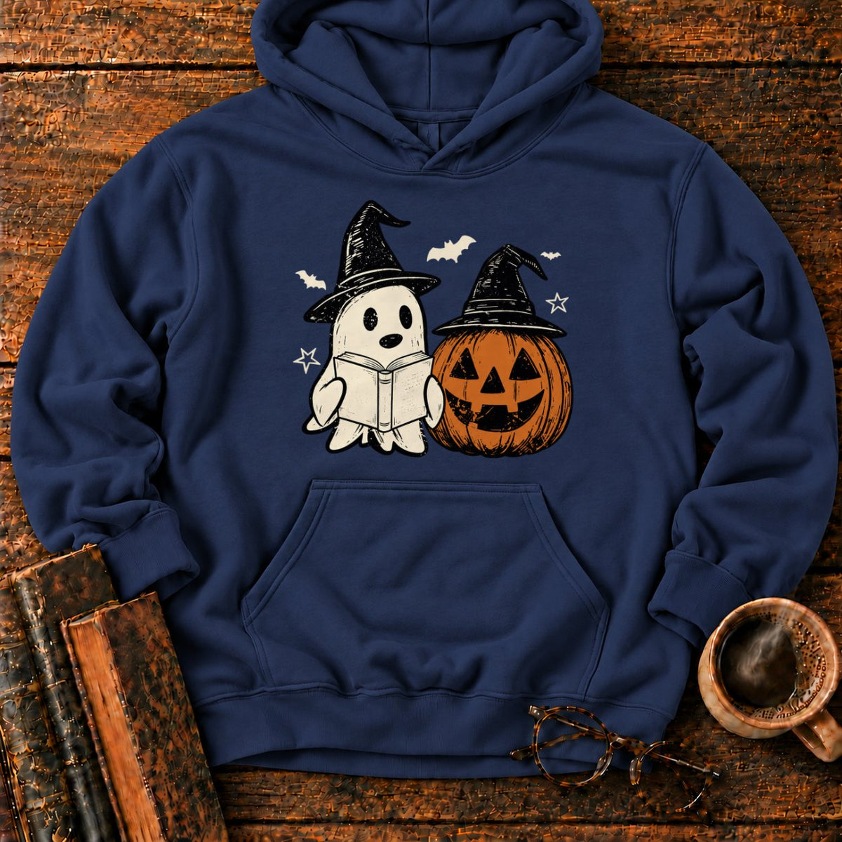 Vintage Ghost And Jack O’ Lantern Hoodie in Navy – BooksThreads