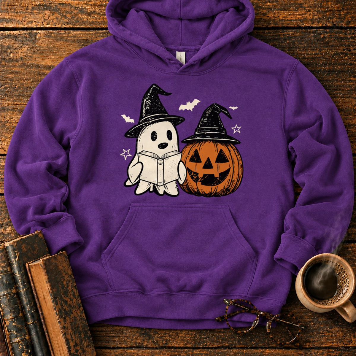 Vintage Ghost And Jack O’ Lantern Hoodie in Purple – BooksThreads