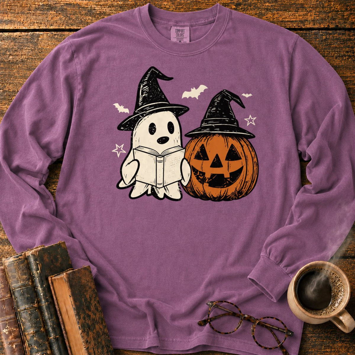 Vintage Ghost And Jack O’ Lantern LS T-Shirt in Berry – BooksThreads