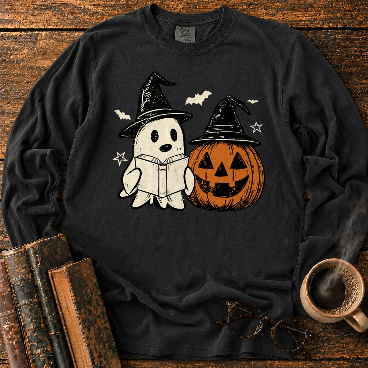 Vintage Ghost And Jack O’ Lantern LS T-Shirt in Black – BooksThreads