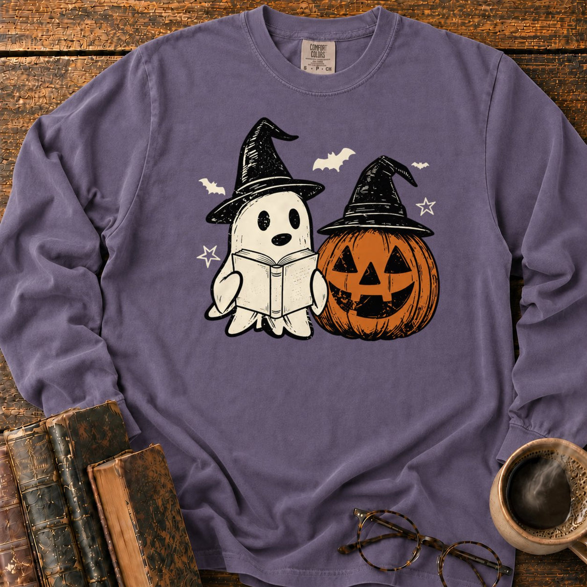 Vintage Ghost And Jack O’ Lantern LS T-Shirt in Grape – BooksThreads