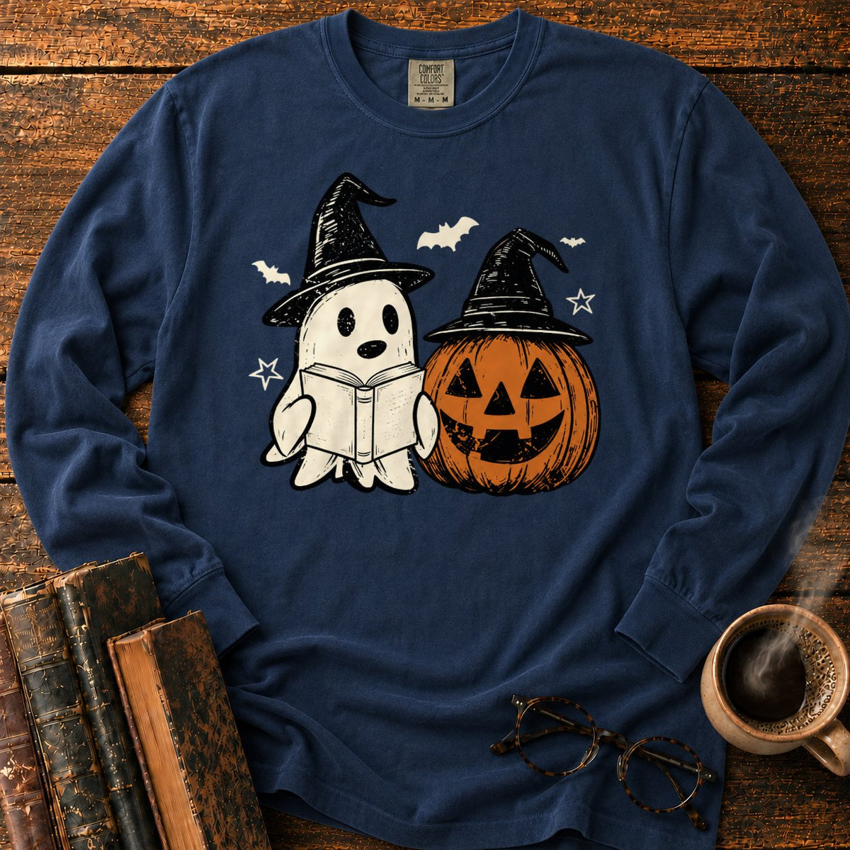 Vintage Ghost And Jack O’ Lantern LS T-Shirt in Midnight – BooksThreads