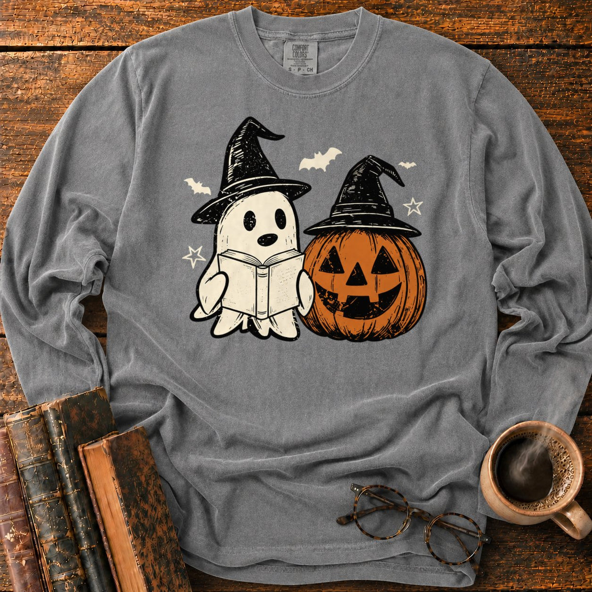 Vintage Ghost And Jack O’ Lantern LS T-Shirt in Pepper – BooksThreads