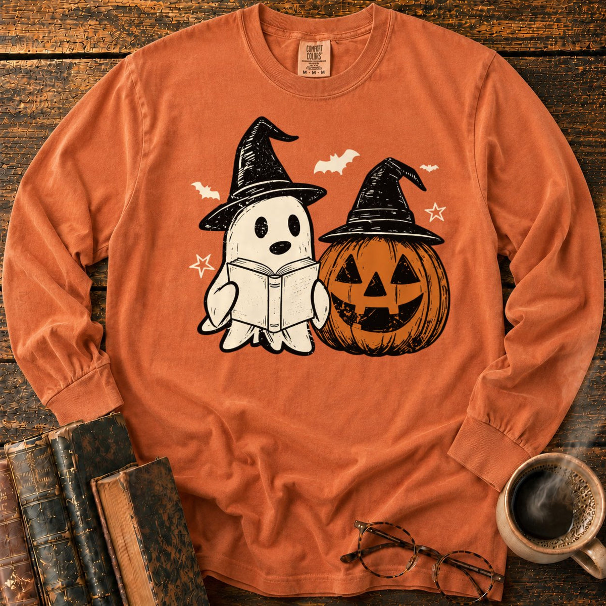 Vintage Ghost And Jack O’ Lantern LS T-Shirt in Yam – BooksThreads