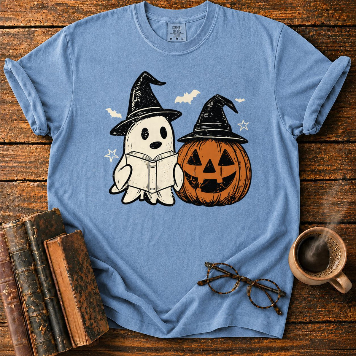 Vintage Ghost And Jack O’ Lantern T-Shirt in Blue Jean – BooksThreads
