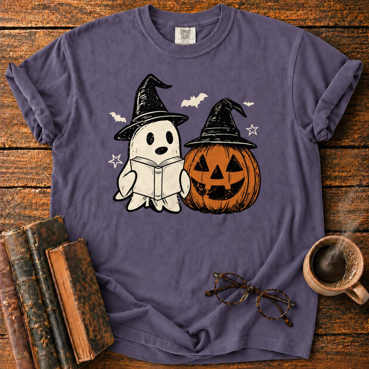 Vintage Ghost And Jack O’ Lantern T-Shirt in Grape – BooksThreads