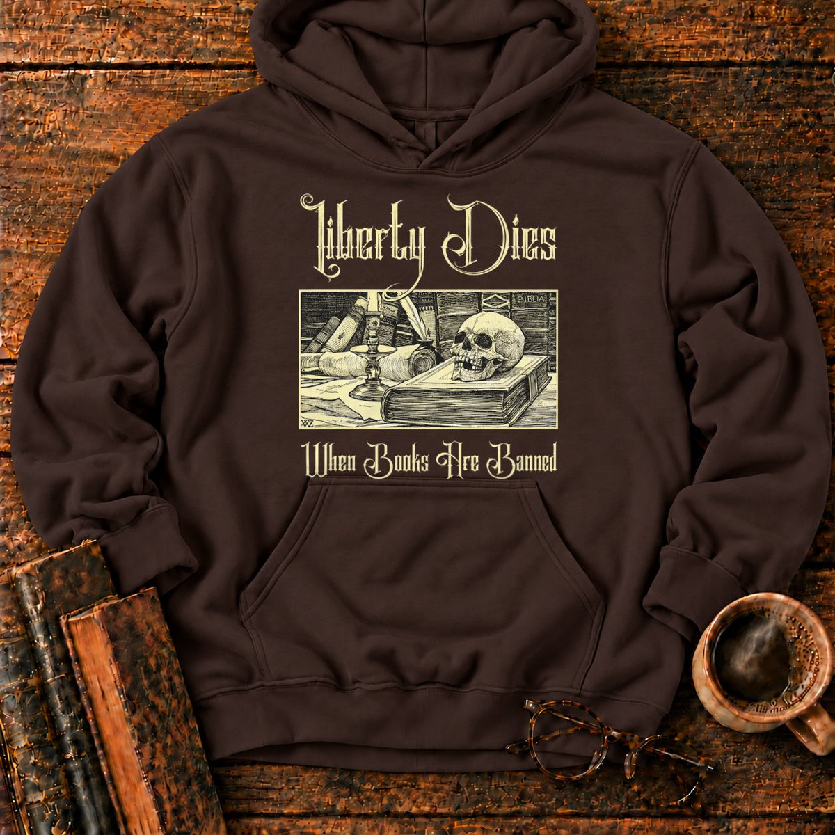 Vintage Gothic Bookplate Still Life Hoodie in Dark Chocolate – BooksThreads