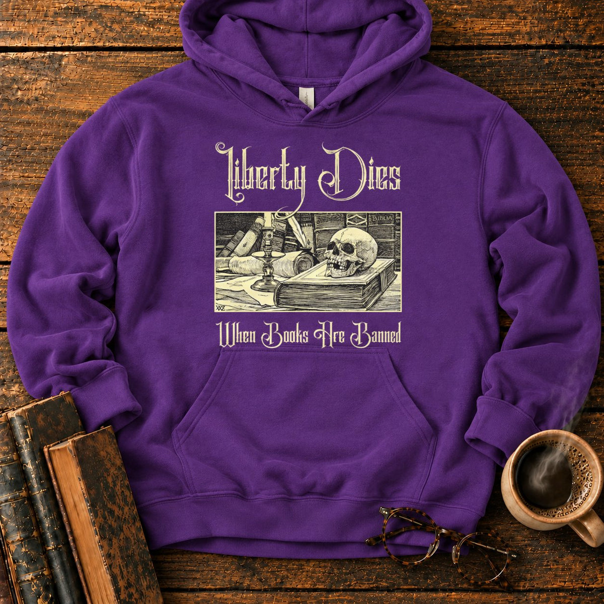 Vintage Gothic Bookplate Still Life Hoodie in Purple – BooksThreads