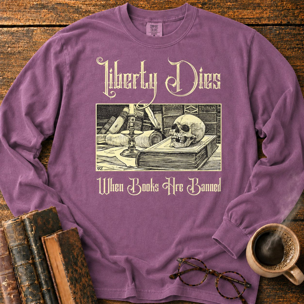 Vintage Gothic Bookplate Still Life LS T-Shirt in Berry – BooksThreads