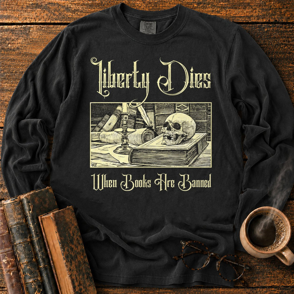 Vintage Gothic Bookplate Still Life LS T-Shirt in Black – BooksThreads
