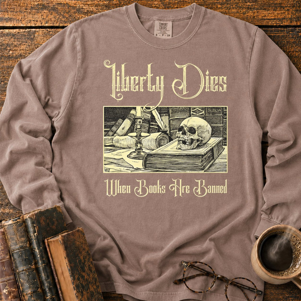 Vintage Gothic Bookplate Still Life LS T-Shirt in Espresso – BooksThreads