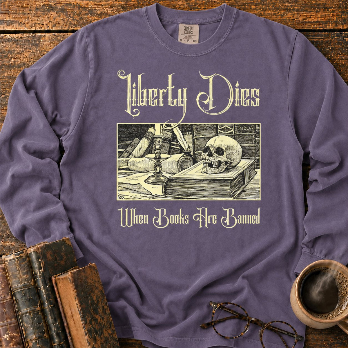 Vintage Gothic Bookplate Still Life LS T-Shirt in Grape – BooksThreads