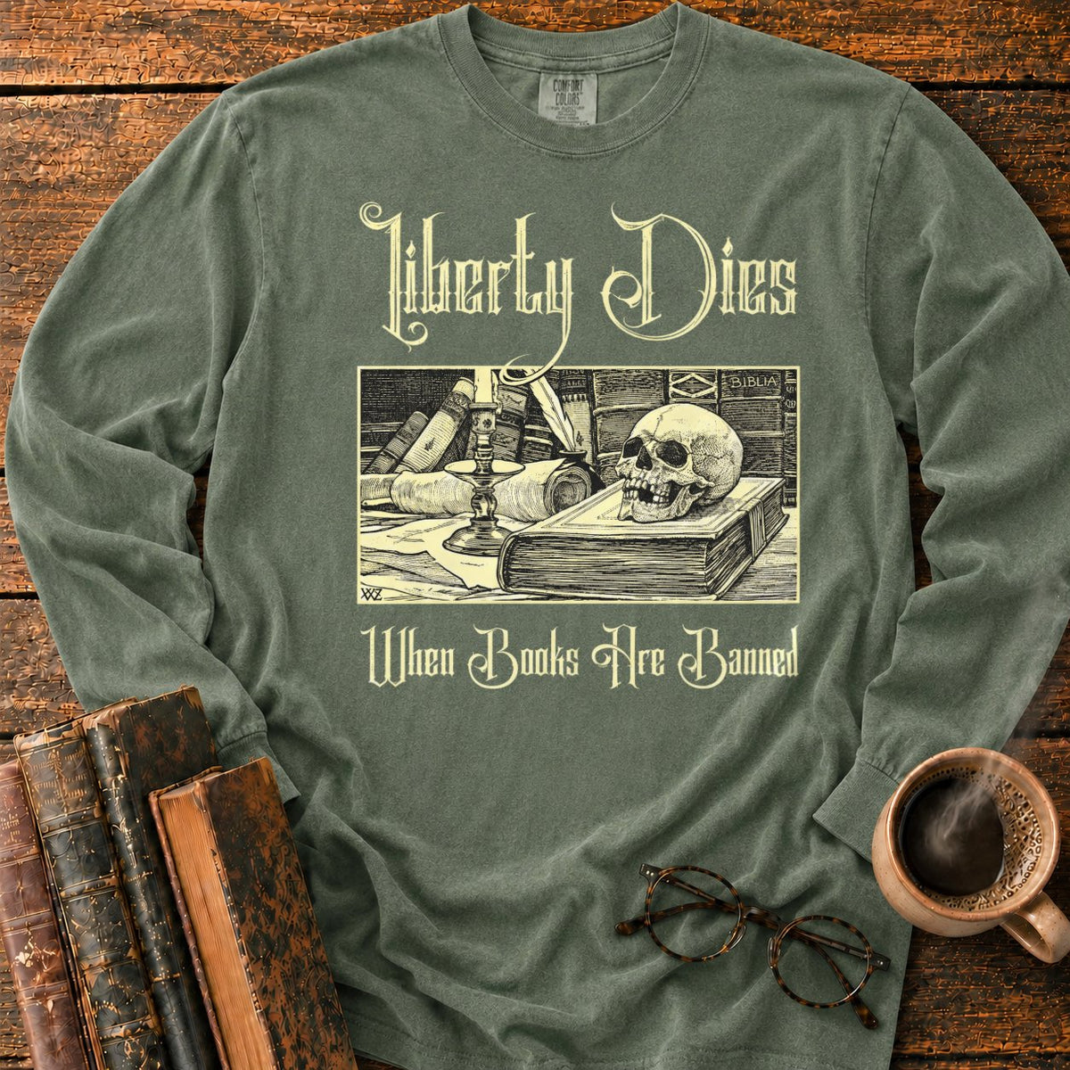 Vintage Gothic Bookplate Still Life LS T-Shirt in Hemp – BooksThreads