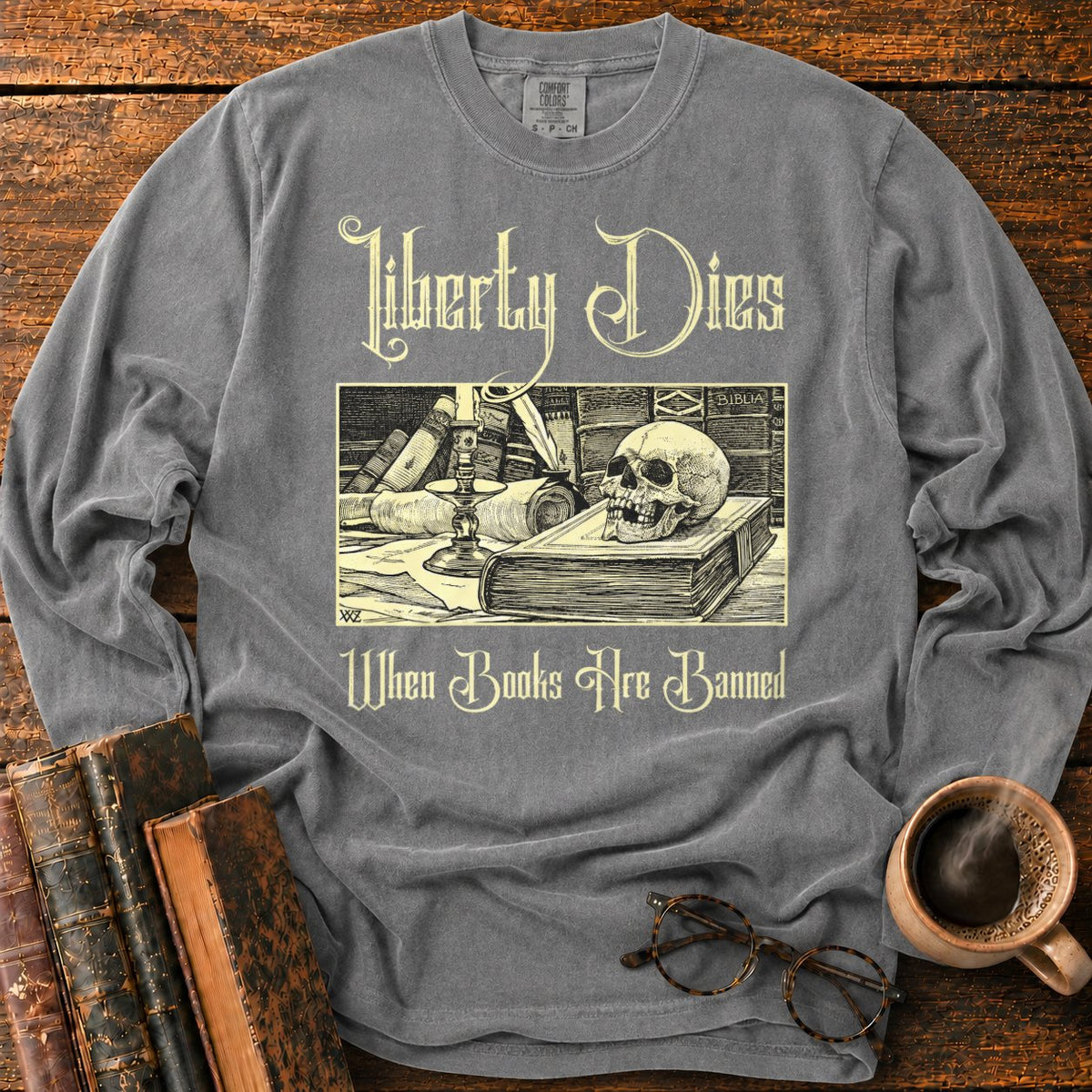 Vintage Gothic Bookplate Still Life LS T-Shirt in Pepper – BooksThreads