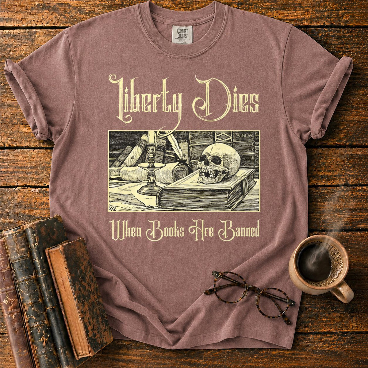 Vintage Gothic Bookplate Still Life T-Shirt in Espresso – BooksThreads