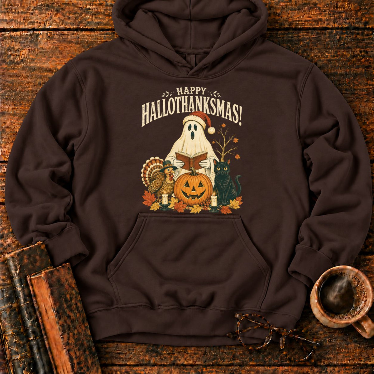 Vintage Hallothanksmas Pumpkin Holiday Hoodie in Dark Chocolate – BooksThreads