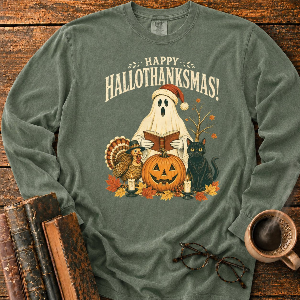 Vintage Hallothanksmas Pumpkin Holiday LS T-Shirt in Hemp – BooksThreads